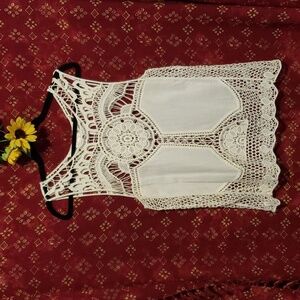 Xhilaration tank top 100% cotton lace cream Sz L
